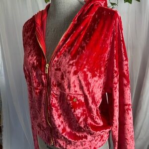 Fabletics Red Crushed Velvet Zip Bomber Jacket